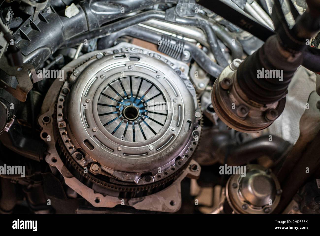 Detail of Car clutch assembly in a car reparation engine Stock Photo Alamy