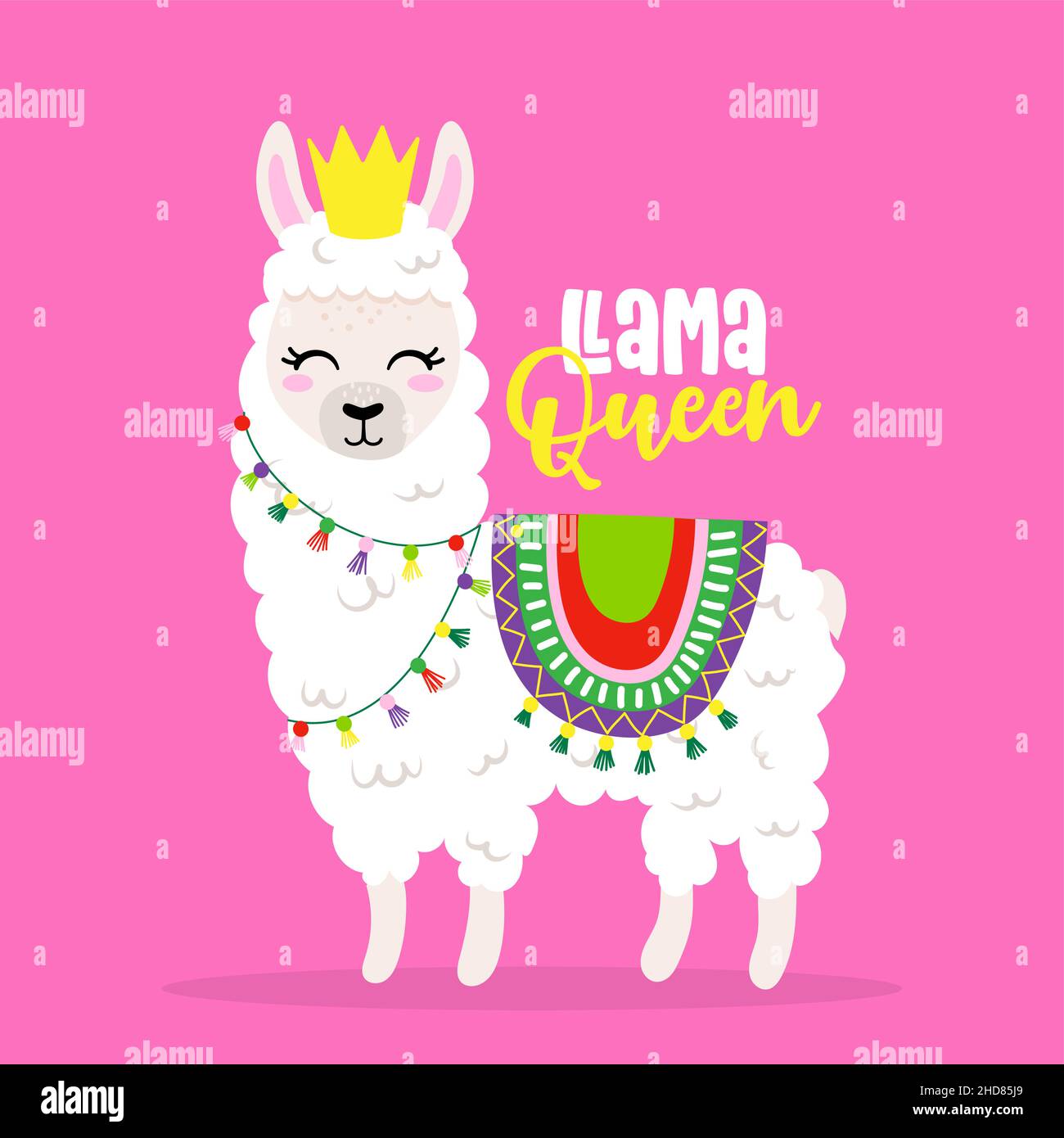 Queen t-shirt on Art llama drawing. llama Amazing illustration or quotes & funny - Image design. Stock textile vector Lettering Vector Llama - poster isola character graphic Alamy and