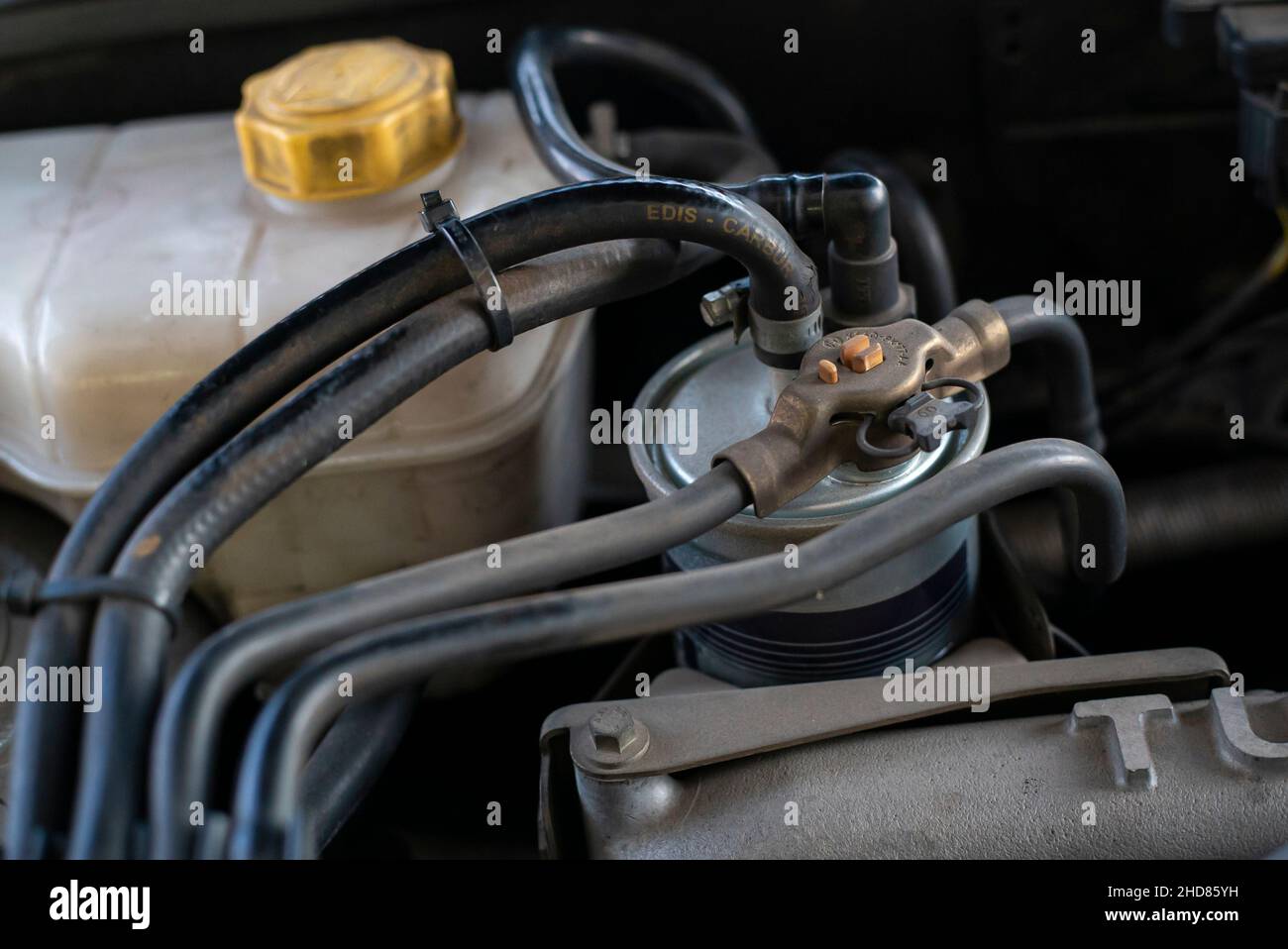 Detail of the diesel filter inside the engine compartment of a car Stock  Photo - Alamy