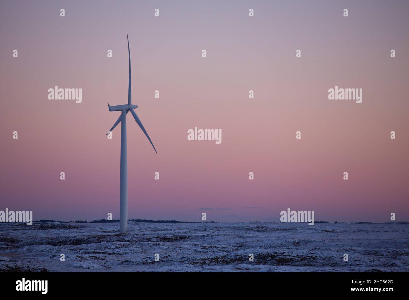 Windmills in sunset, Smøla ,Norway Stock Photo