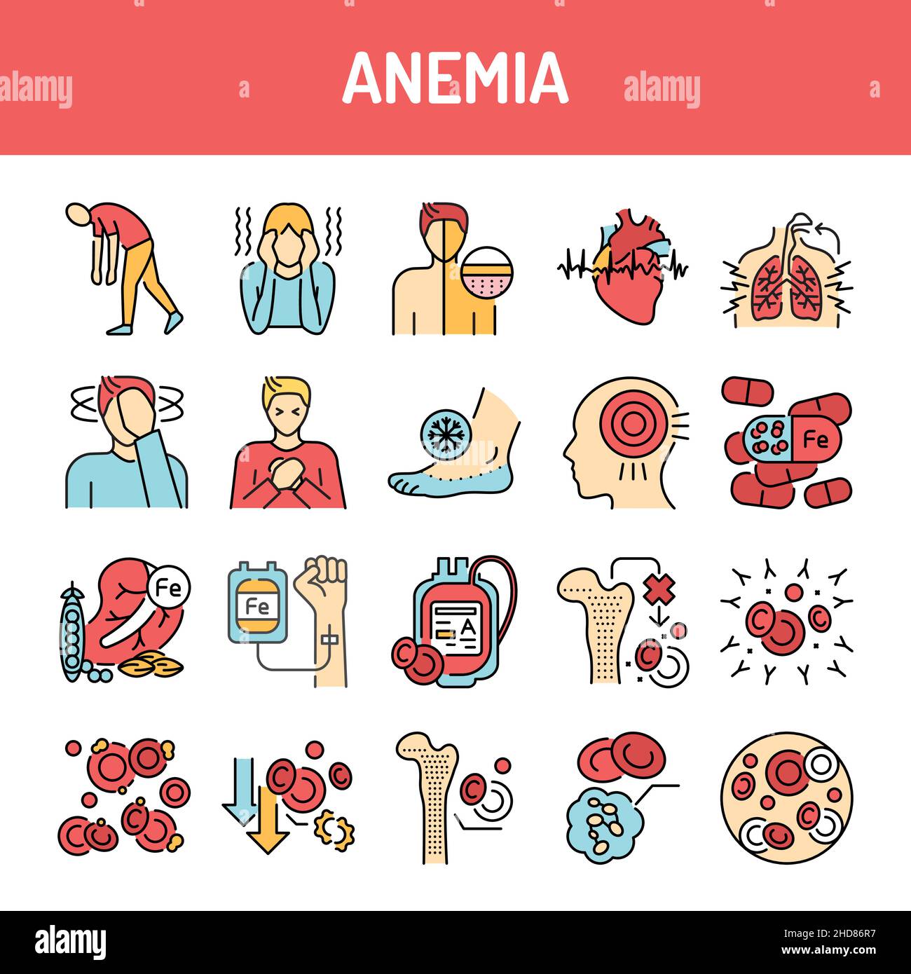 Anemia line icons set. Isolated vector element. Outline pictograms for web  page, mobile app, promo. Editable stroke Stock Vector Image & Art - Alamy