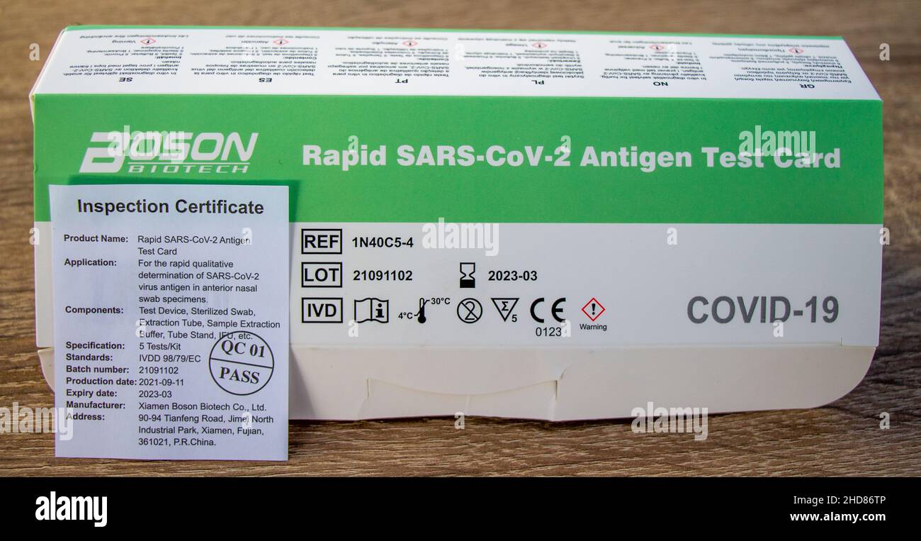 Coronavirus Antigen Test Kit or test card Stock Photo