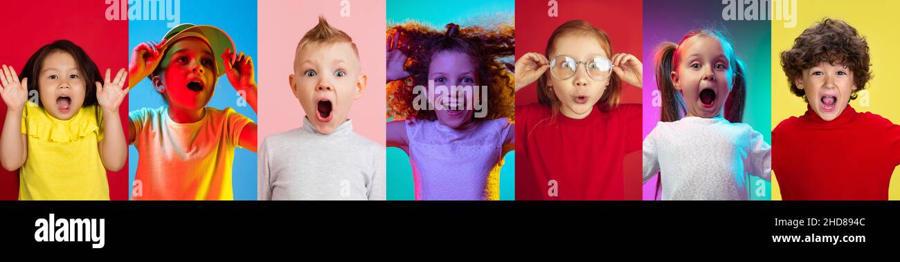 Set of portraits of little cute kids, boys and girls isolated on ...