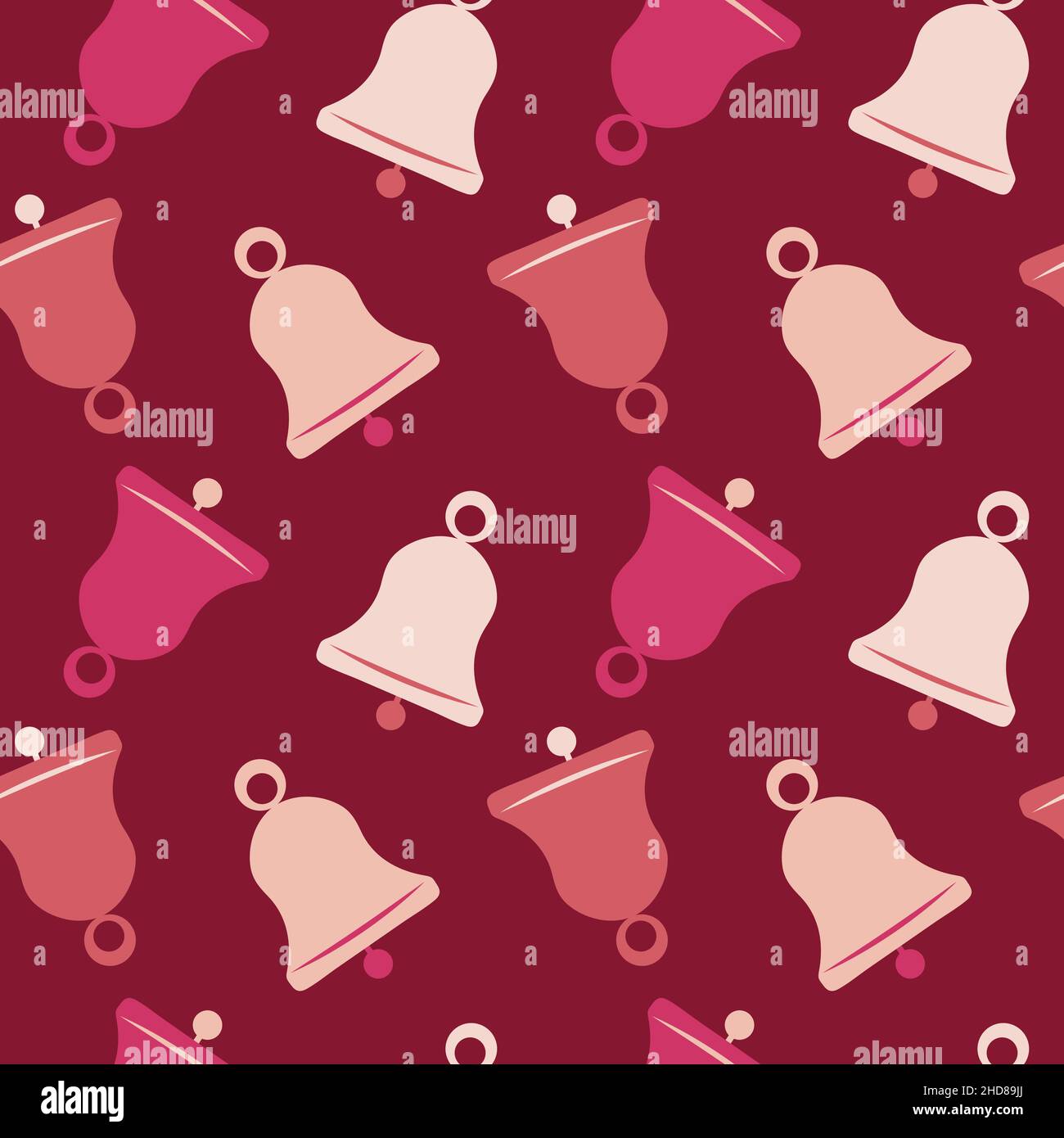 Illustration A seamless pattern on a square background - a bell. Design element of books, notebooks, postcards, interior items. Wallpapers, textiles, packaging, background for a website, mobile application or blog. Feng Shui, first call, Stock Vector
