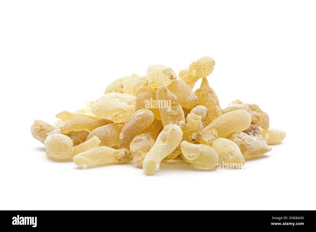 Chios mastic tears on a white background. (Pistacia lentiscus) Stock Photo