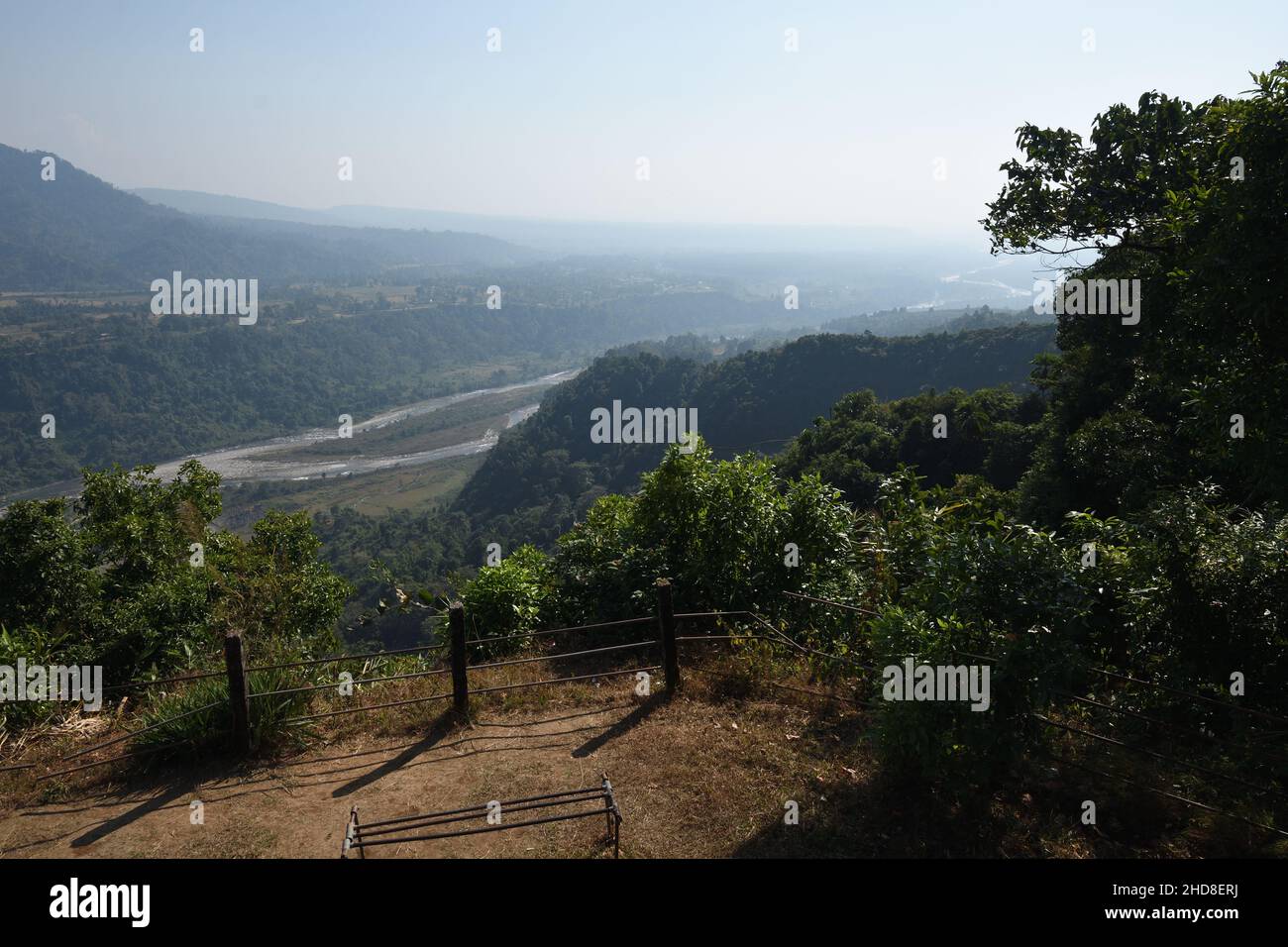 Bhutan and river Jaldhaka are seen from Dalgaon viewpoint (altitude 2500 ft). Kalimpong, West Bengal, India. Stock Photo