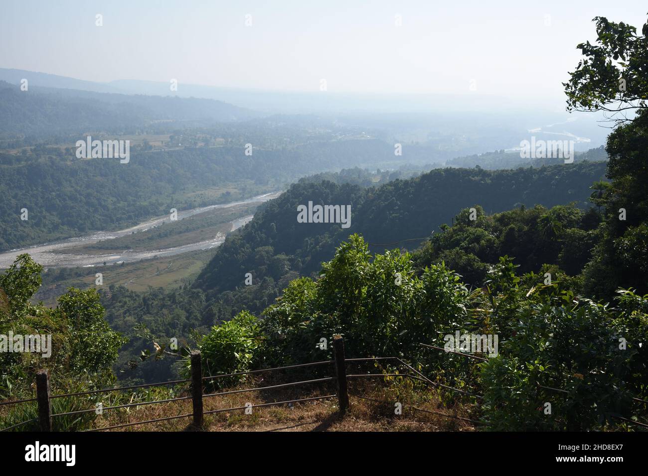 Bhutan and river Jaldhaka are seen from Dalgaon viewpoint (altitude 2500 ft). Kalimpong, West Bengal, India. Stock Photo