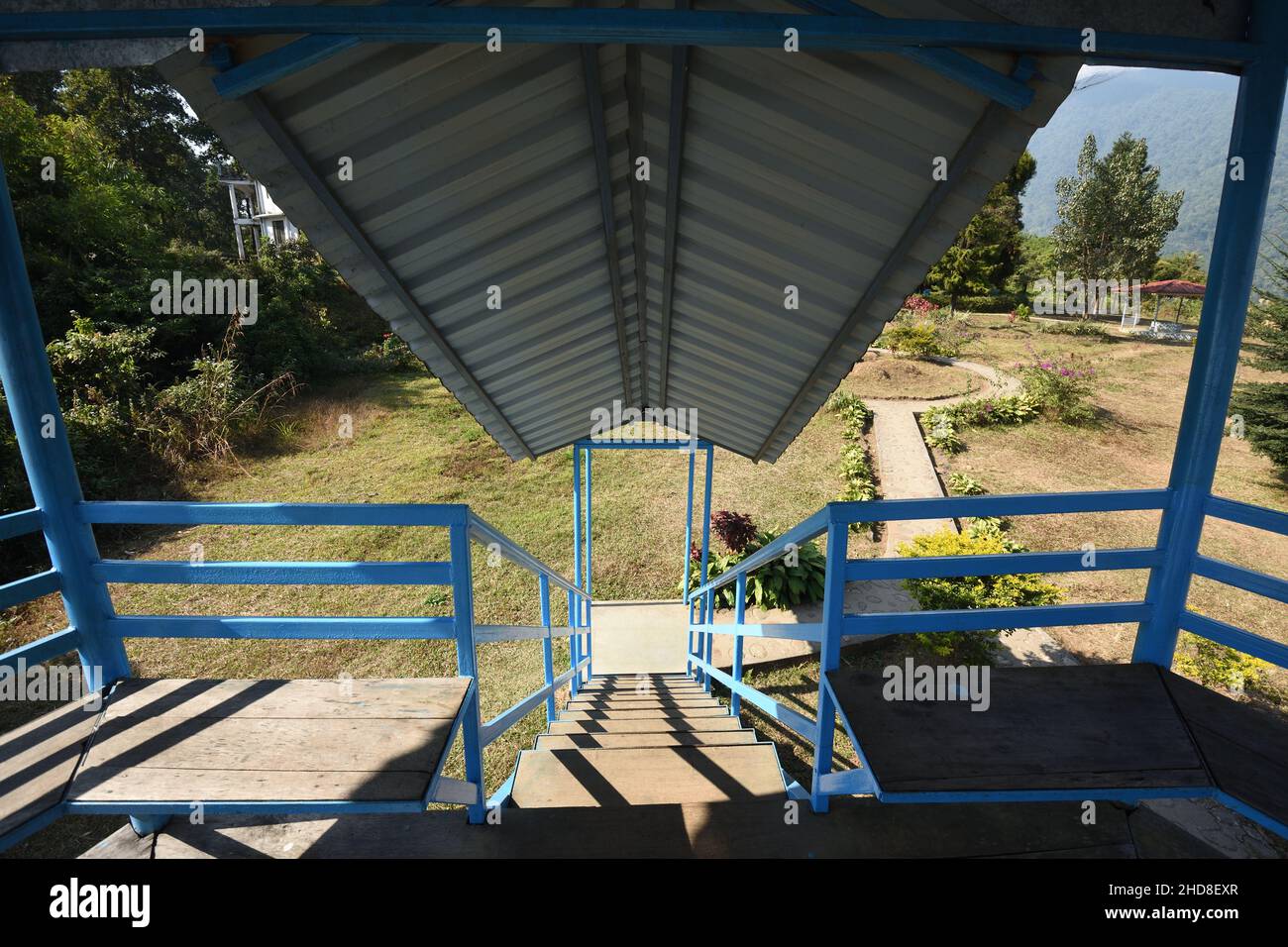 Observation structure stairs. Dalgaon viewpoint. Kalimpong, West Bengal, India. Stock Photo