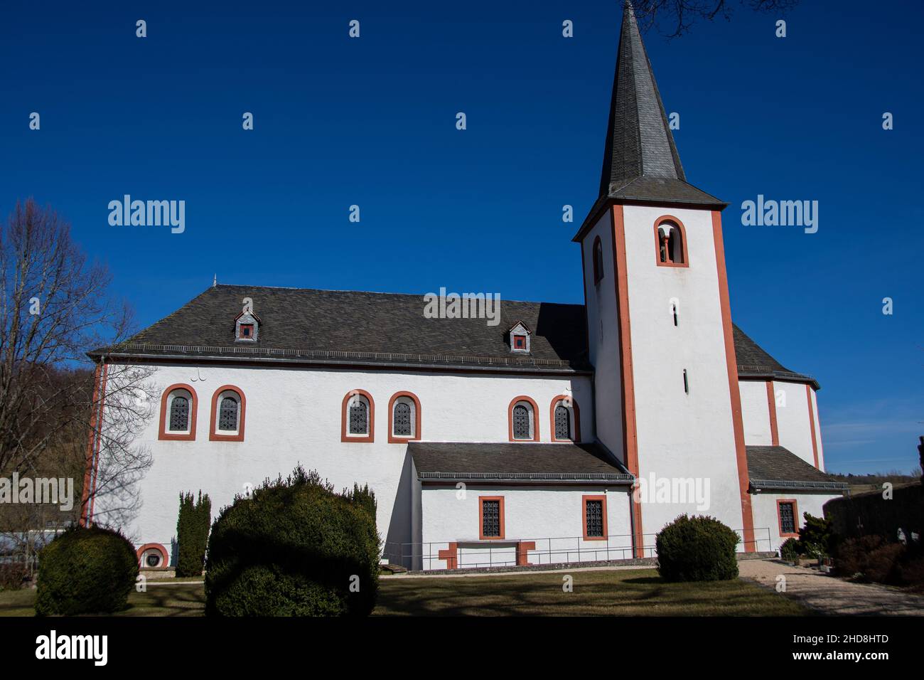 Niederehe, Germany 6 March 2021,  The monastery church in Niederehe when the weather is nice Stock Photo