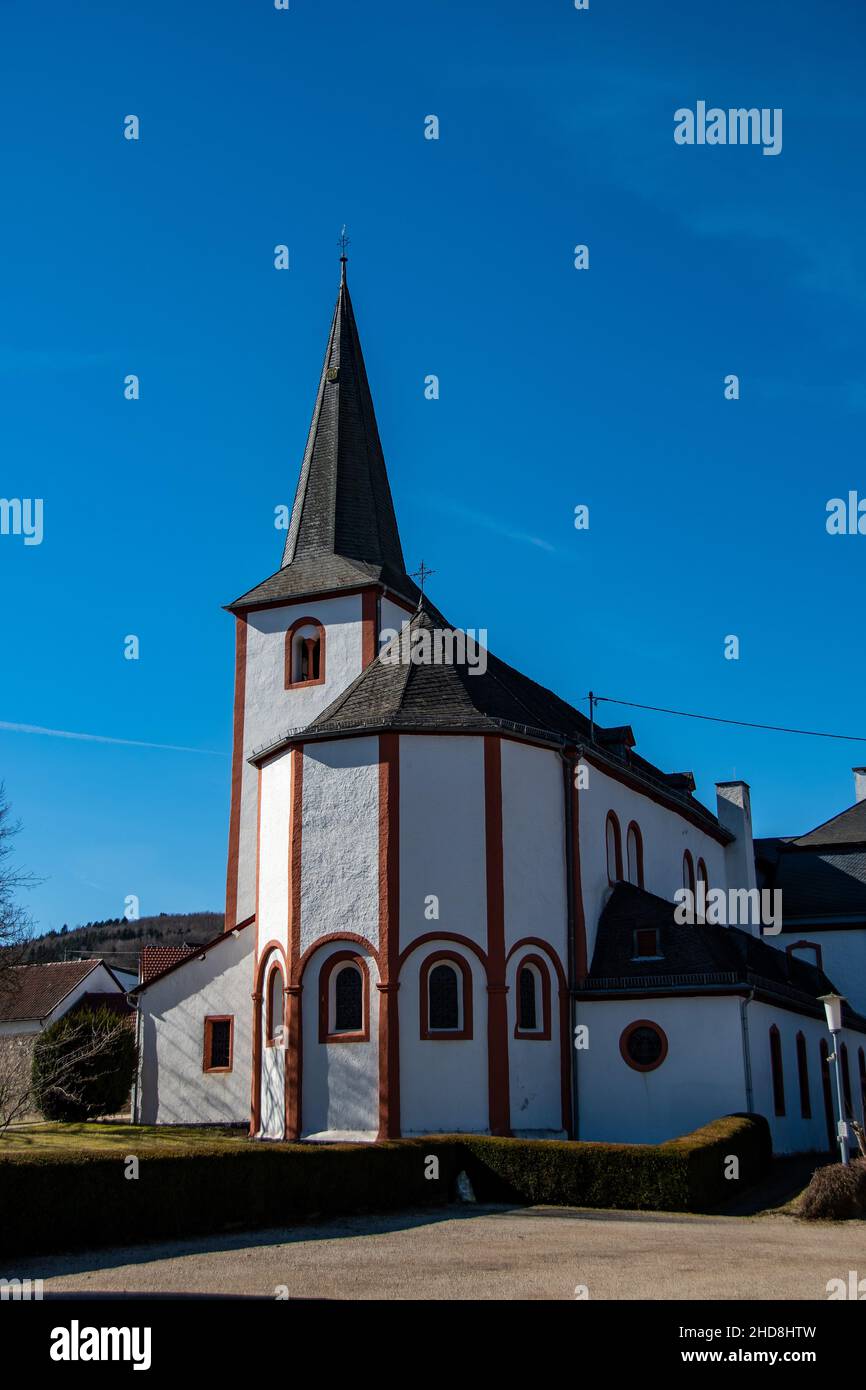Niederehe, Germany 6 March 2021,  The monastery church in Niederehe when the weather is nice Stock Photo