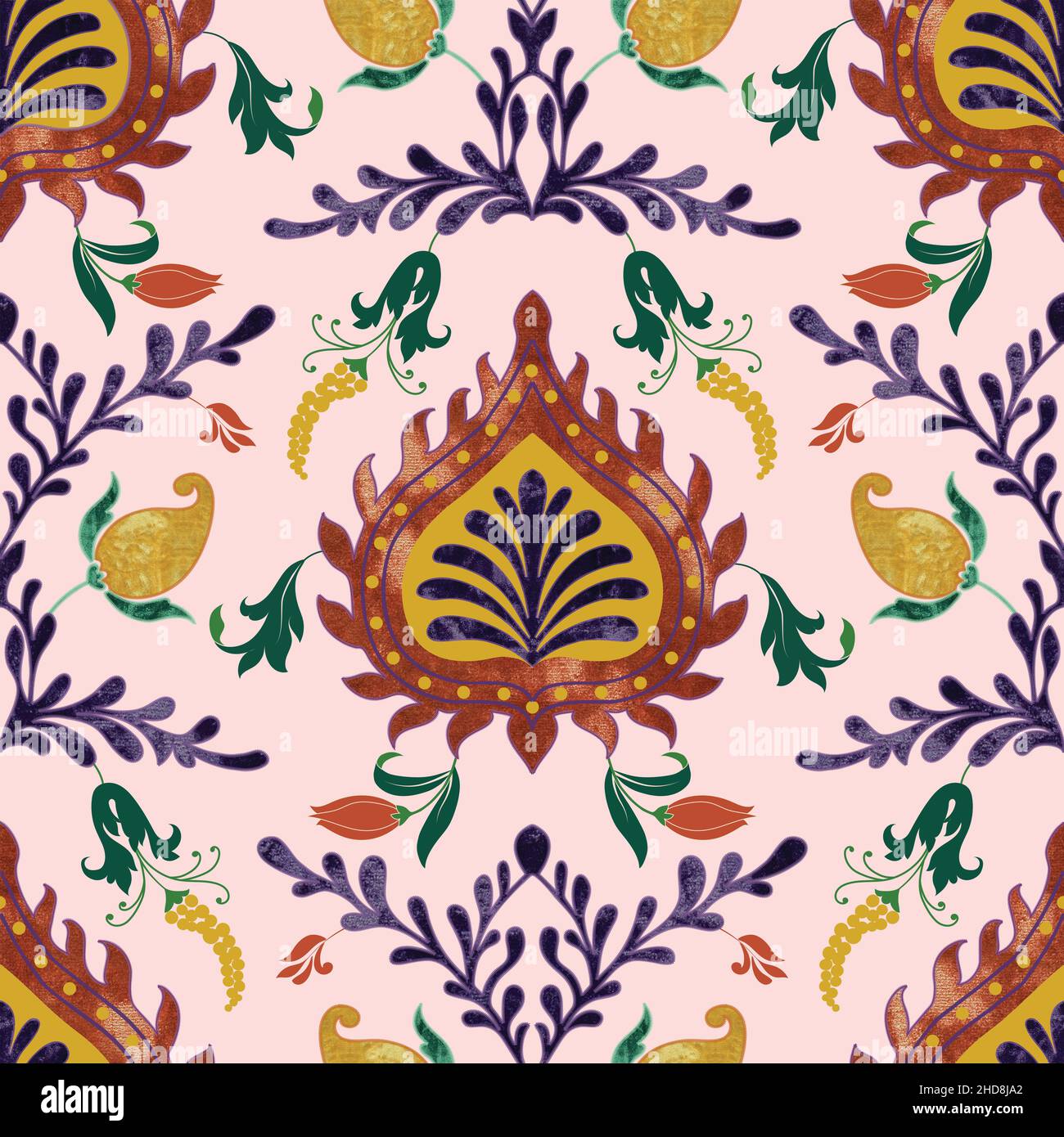 Velvet textured vintage damask seamless pattern design Stock Photo Alamy