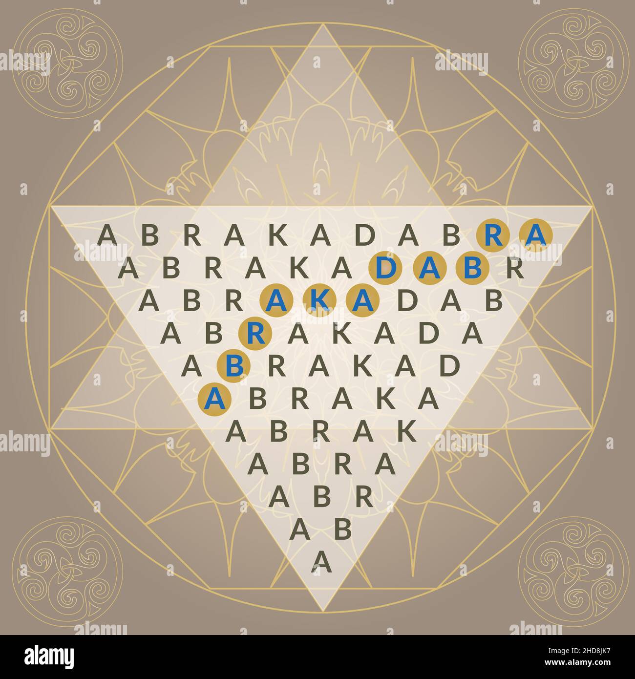 Abracadabra Magic Mantra Illustration within Triangle, Octagon and Circle Stock Vector