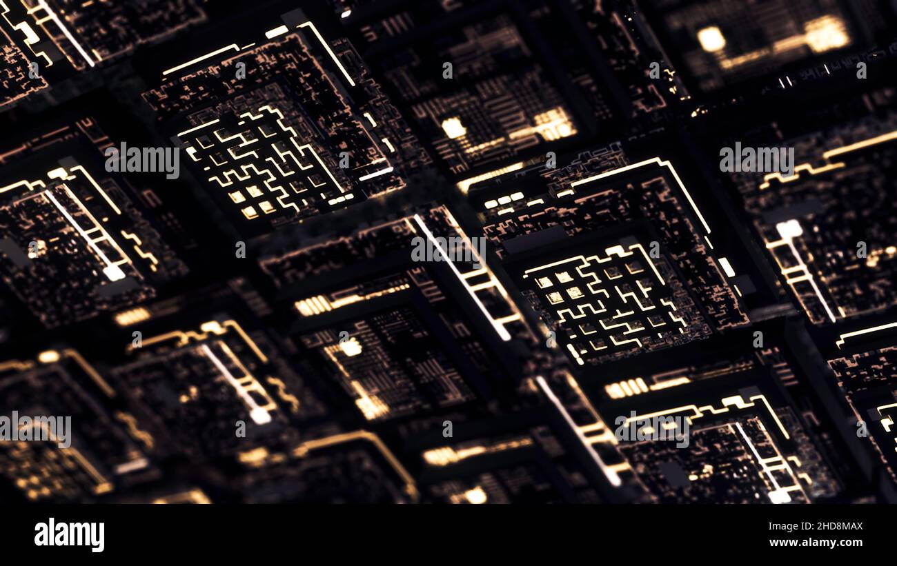 Abstract futuristic electronic circuit board, neural network and big ...