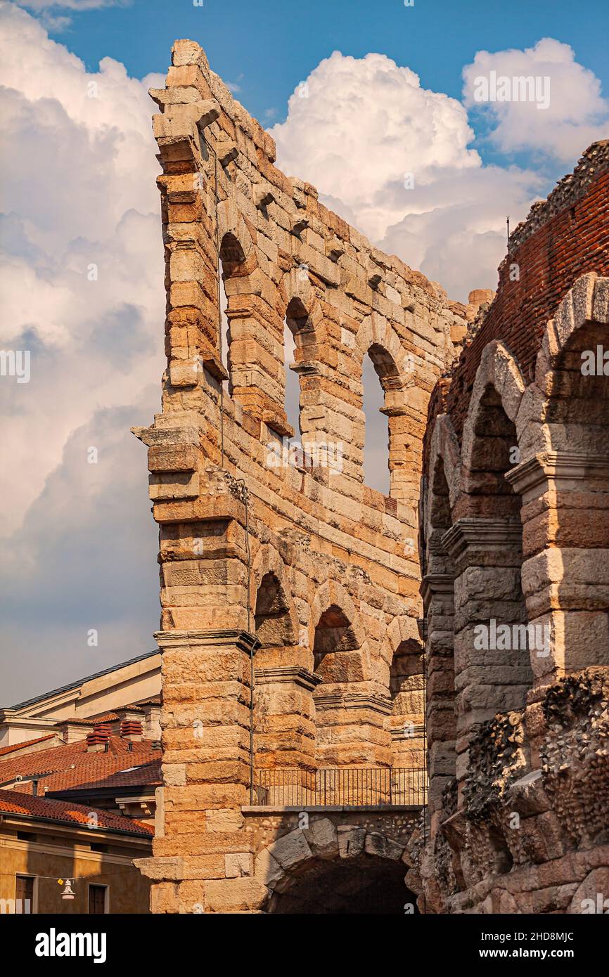 Detail of Arena di Verona, the most famous ancient building in the city