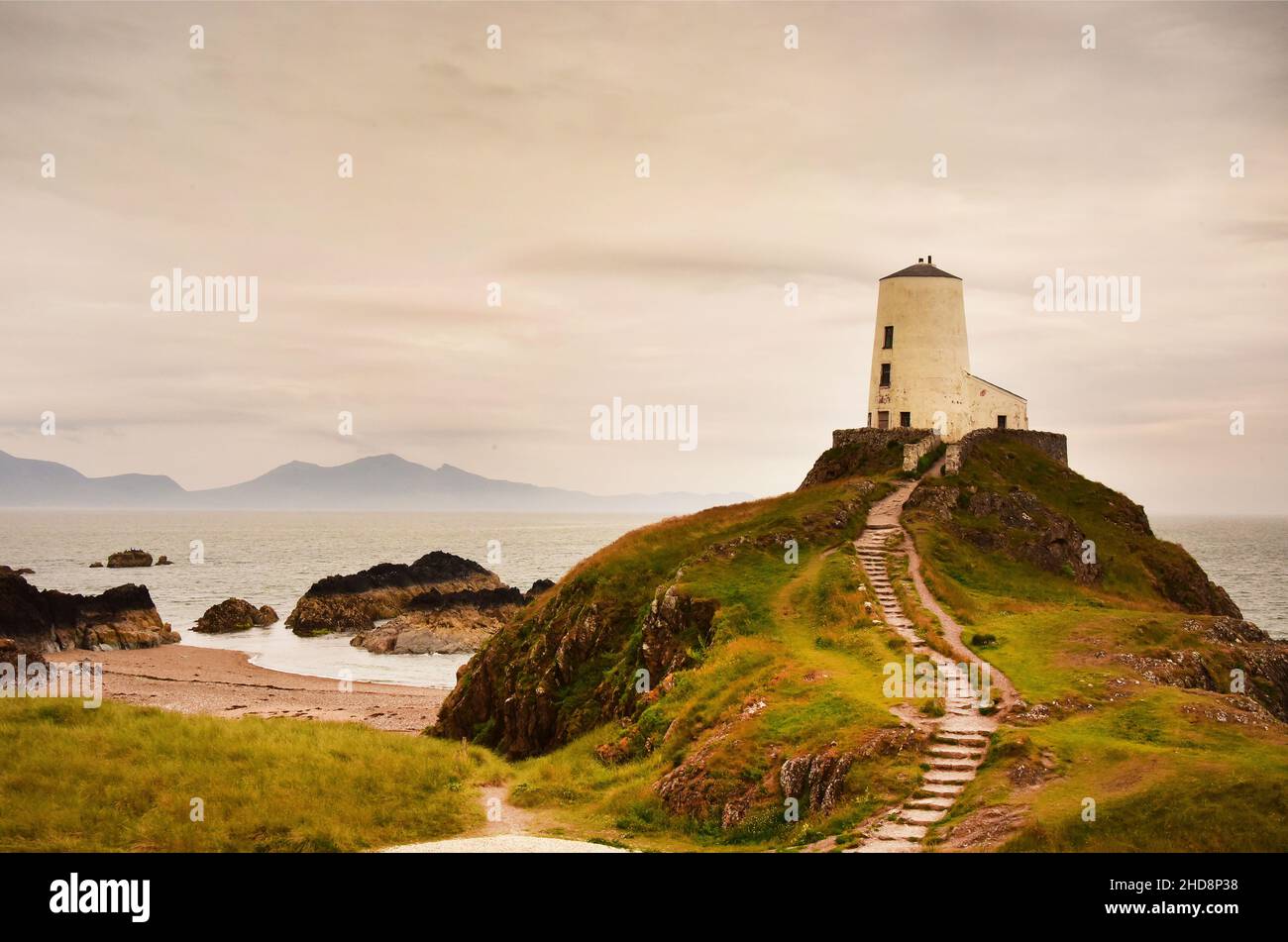 The Old Lighthouse, Llandwyn Island, Anglesey, Wales Stock Photo