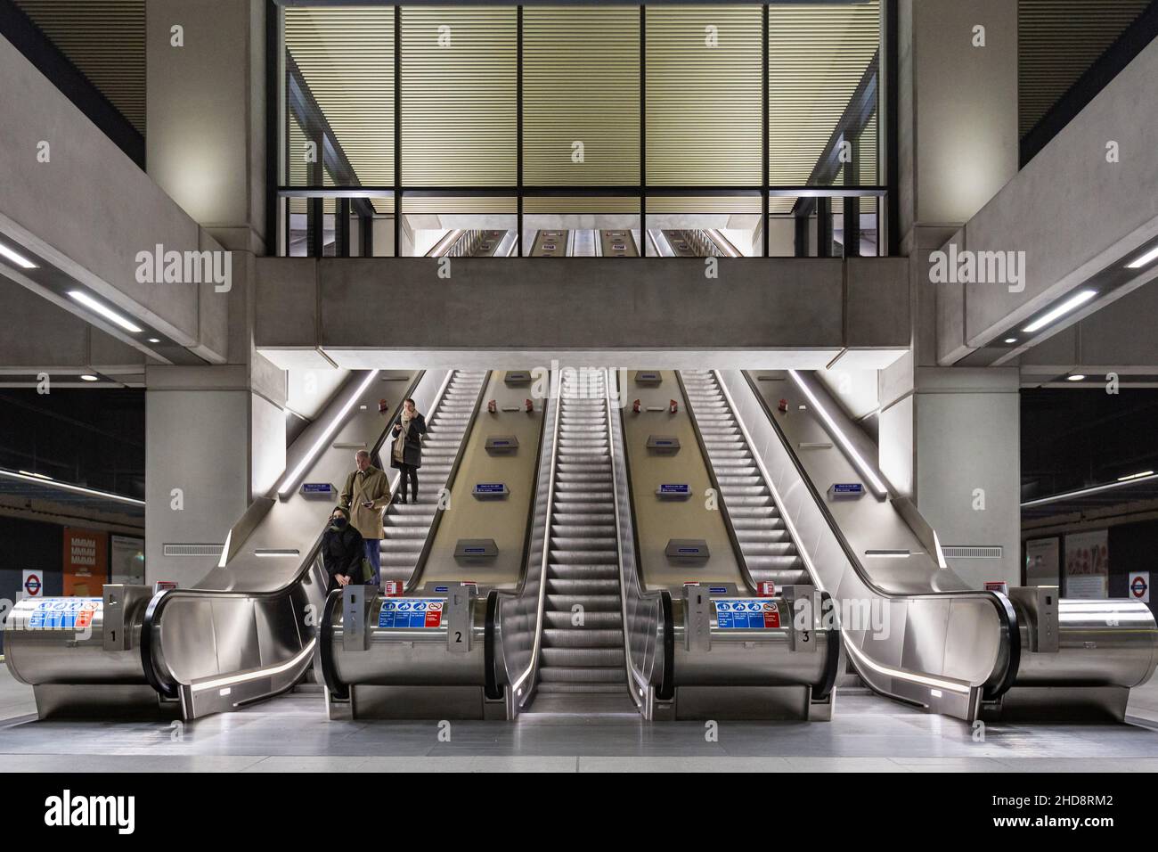 Escalators at Nine Elms Station  on the London Underground Stock Photo