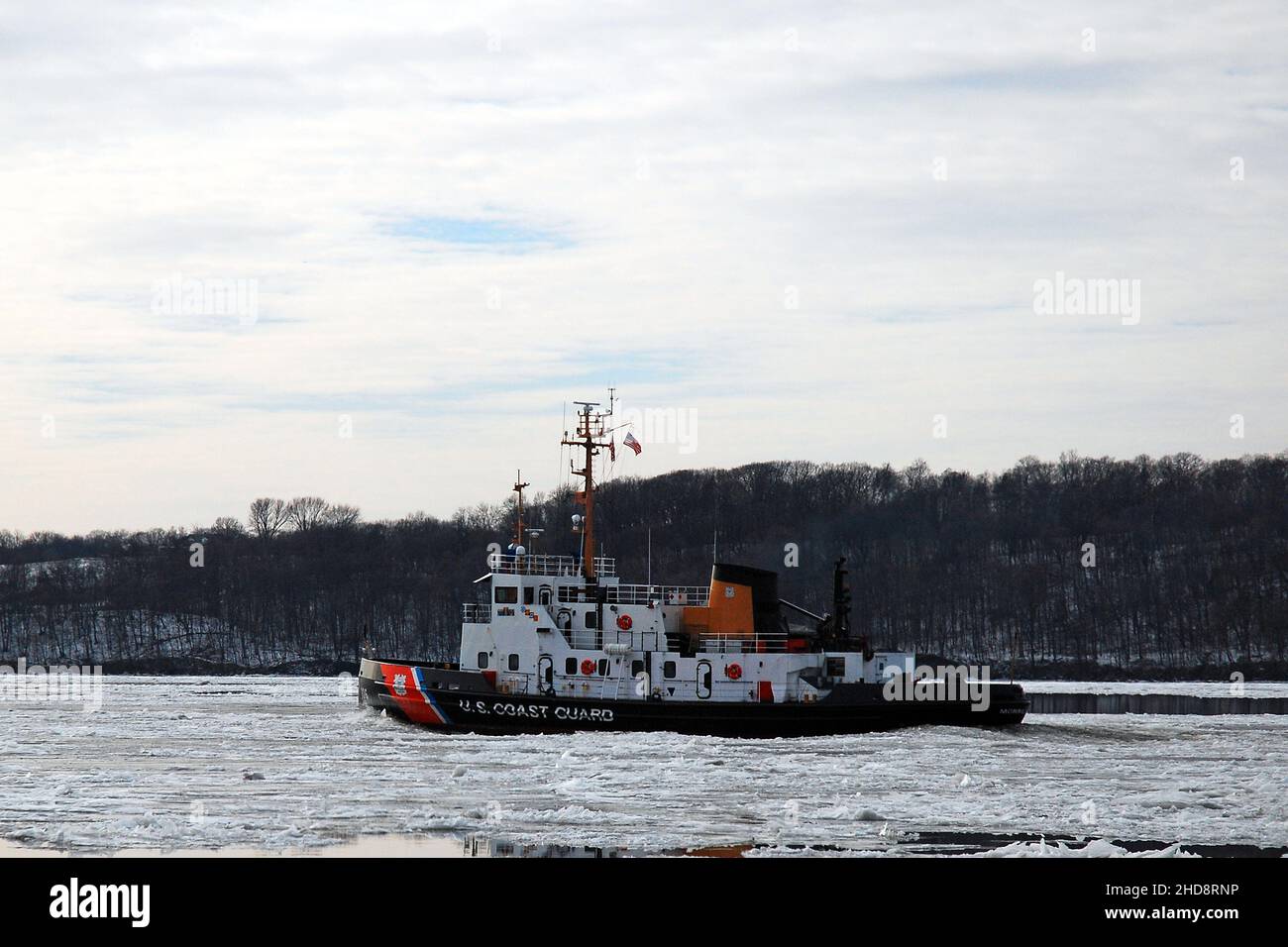 Coast Guard Ice Breaker Plies the Hudson River Stock Photo