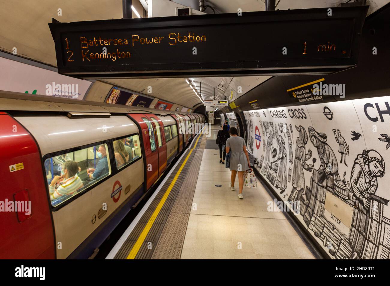 Northern Line platform at Charing Cross with Battersea Power Station destination Stock Photo