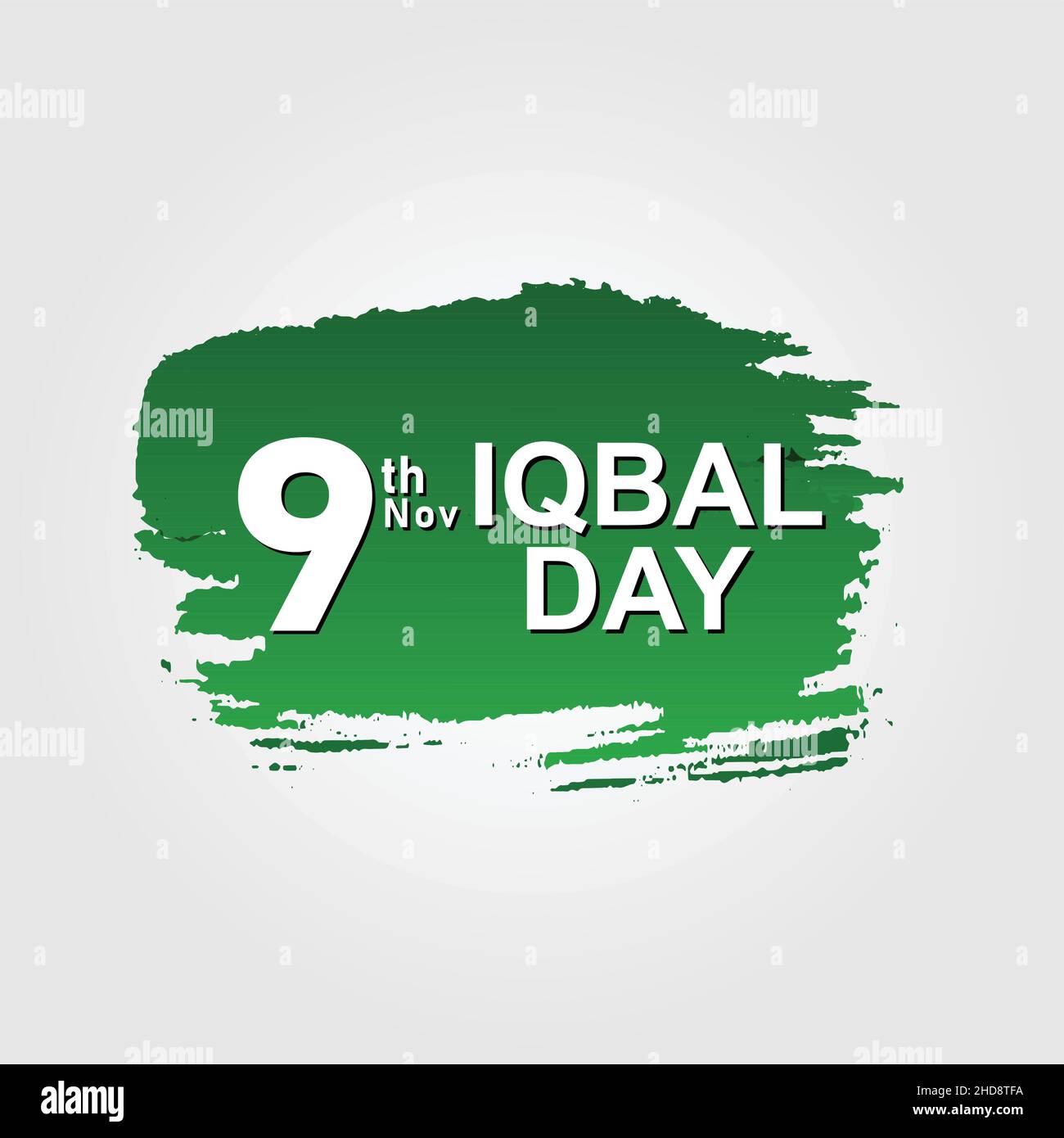English language written 9th November Allama iqbal day on green gradient color with white background Stock Vector
