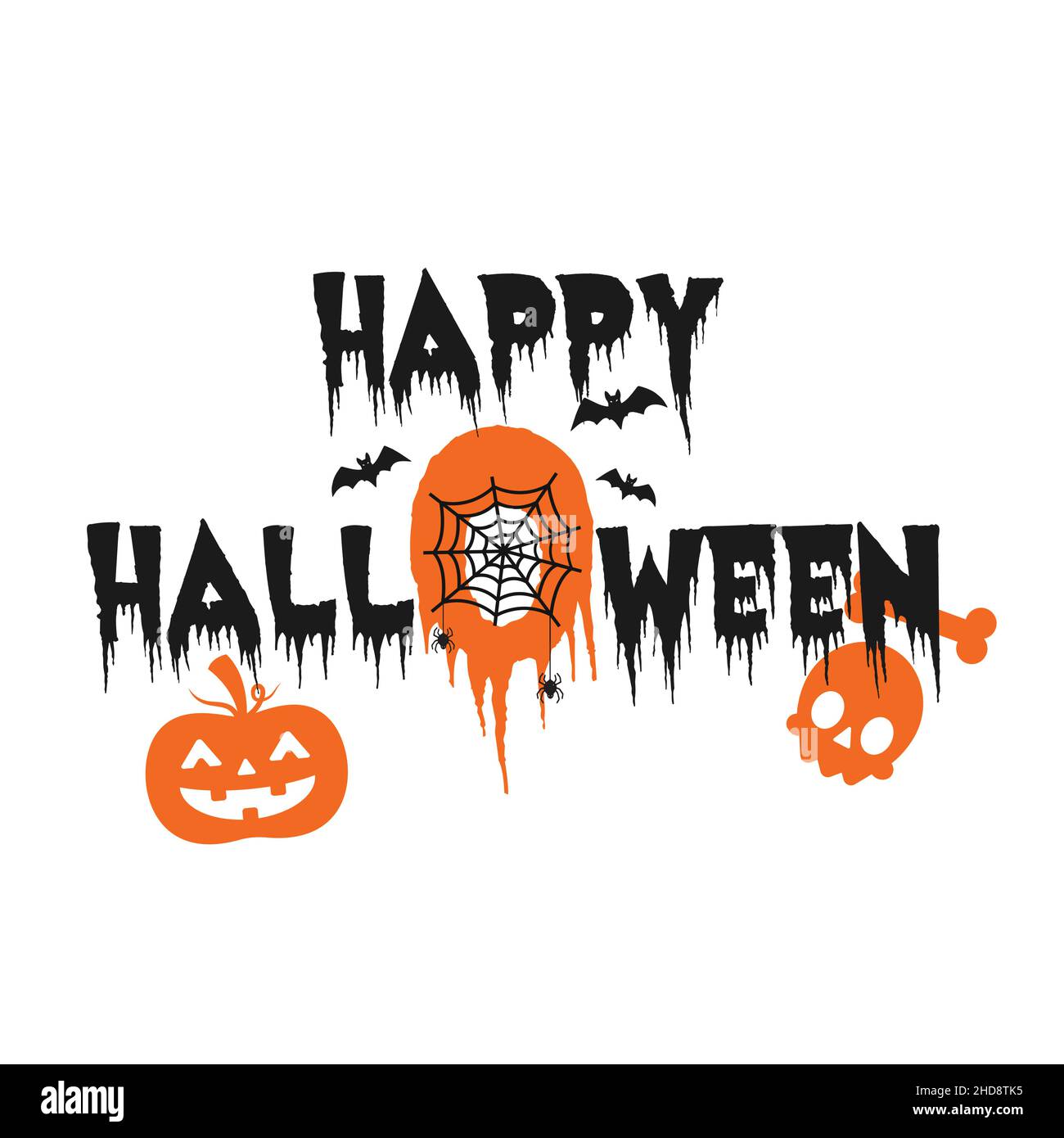 Happy Halloween logo design, Vector Text Banner on white background, Vector illustration with web and spider. Stock Vector