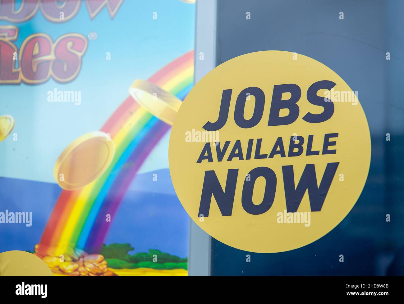 Slough, Berkshire, UK. 30th  December, 2021. Job adverts in the window of a casino in Slough High Street. Credit: Maureen McLean/Alamy Stock Photo