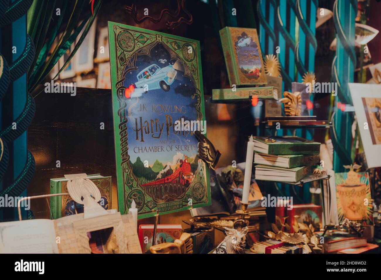 London, UK - November 23, 2021: Harry potter books in the window