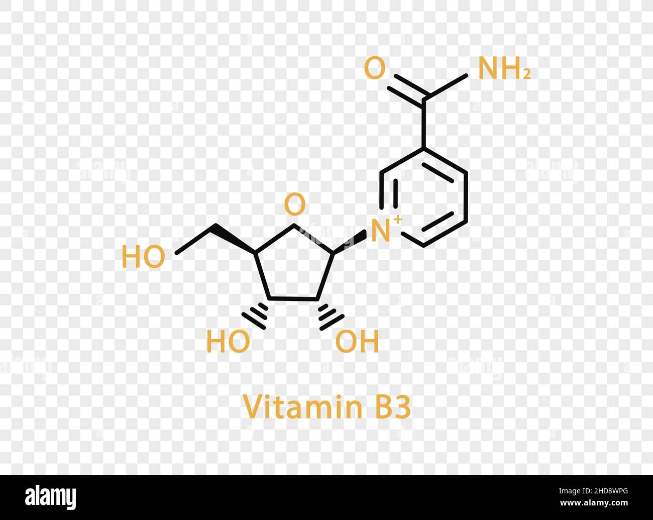 Vitamin B3 chemical formula. Vitamin B3 structural chemical formula
