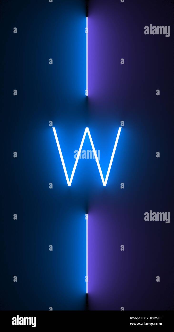 An illustration of a neon letter W isolated on black background Stock Photo