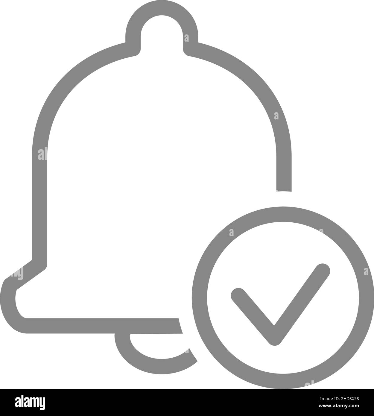Notification bell with tick checkmark line icon. Inbox message ...