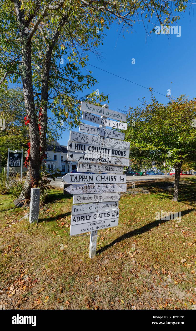 Sign wiith directions to local amenities in Center Sandwich, a village