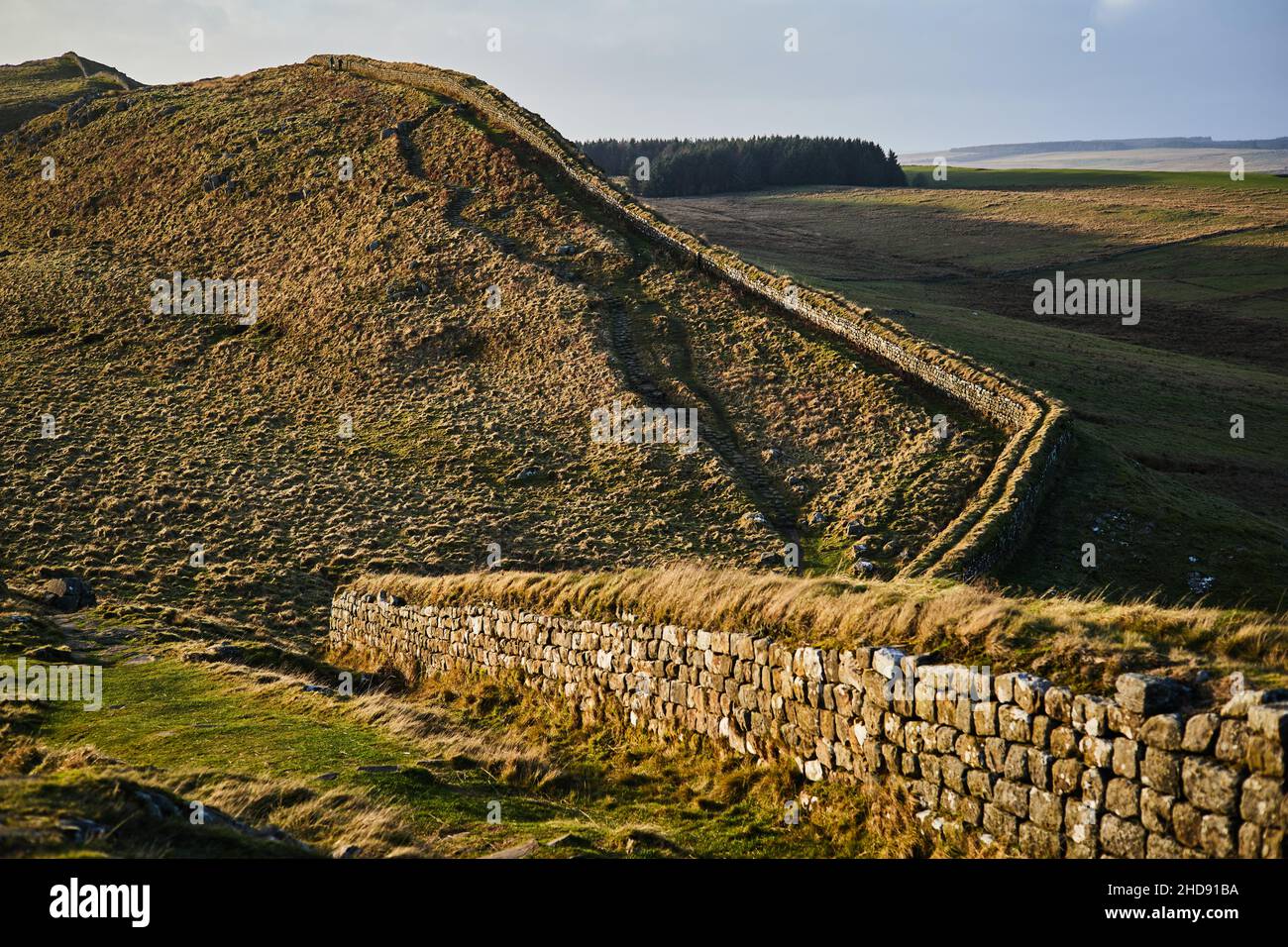 Hadrian's Wall, an impressive wall built across the top of England by the Romans Stock Photo