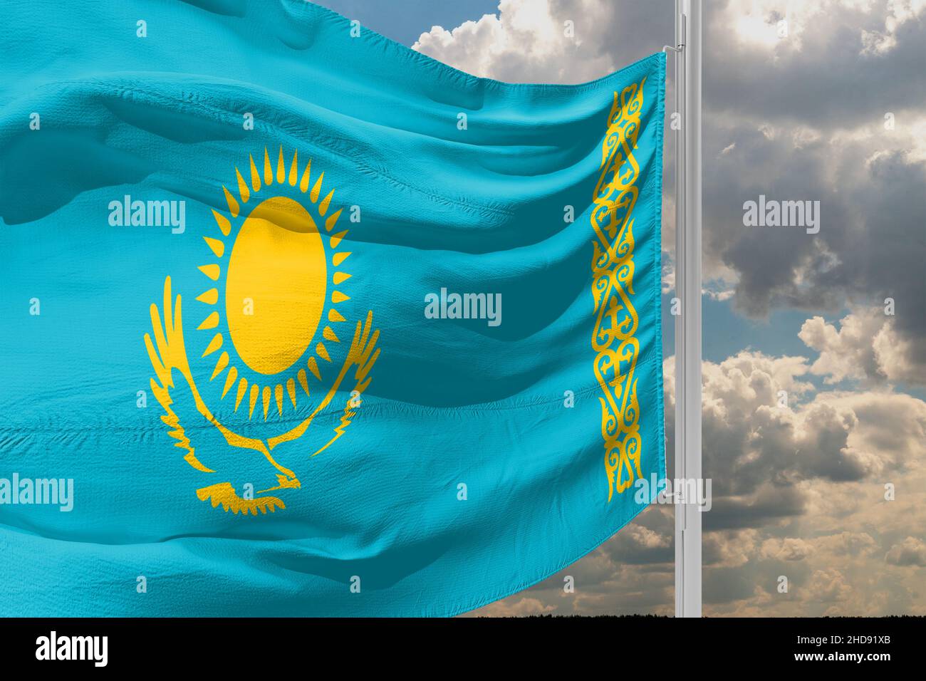 flag of kazakhstan Mass protests in Kazakhstan. flag of kazakhstan Stock Photo