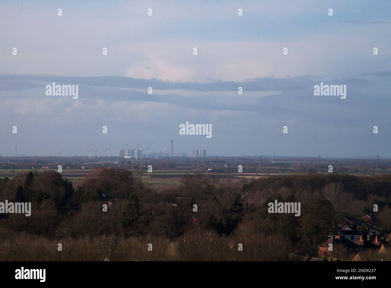 View of distant power station from Elloughton, Brough East Yorkshire UK
