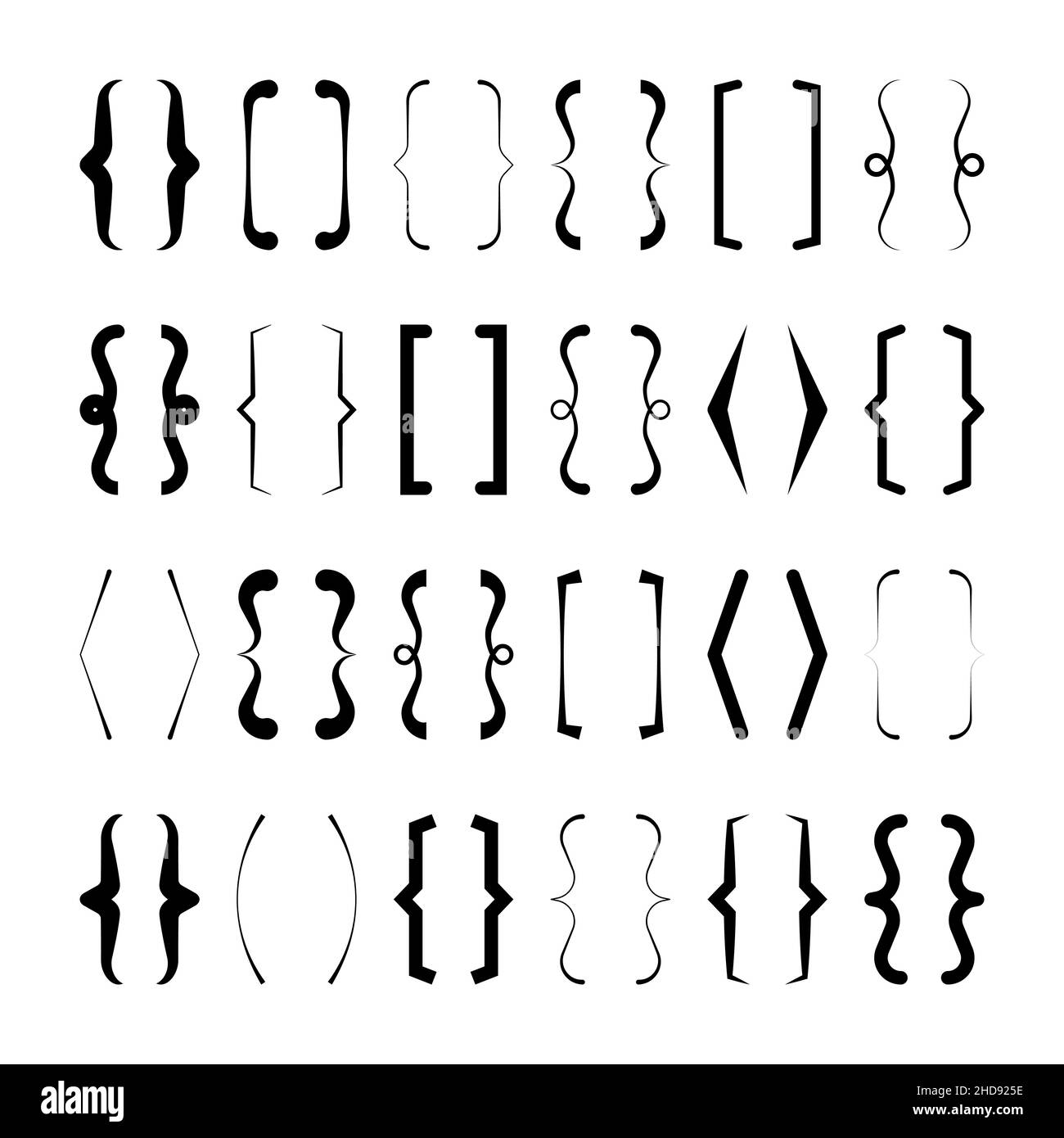 Text brackets collection, black quotation box. Curly, square and corner