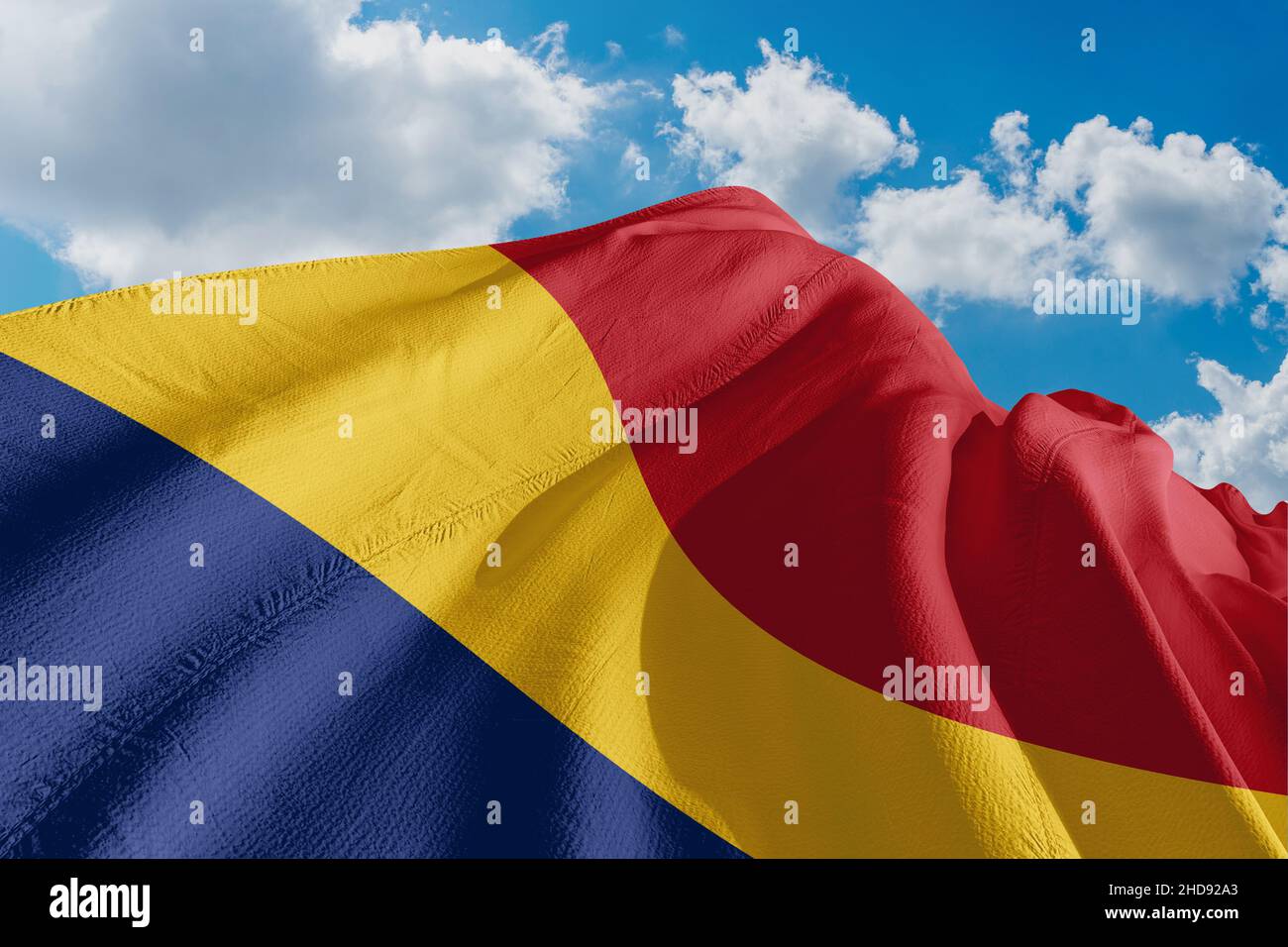 The national flag of Romania (Romanian: drapelul României) is a tricolor. Stock Photo