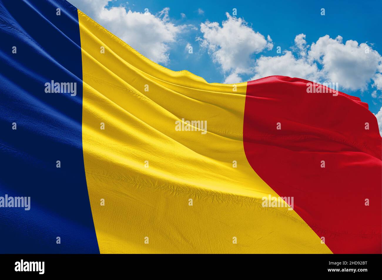The national flag of Romania (Romanian: drapelul României) is a tricolor. Stock Photo