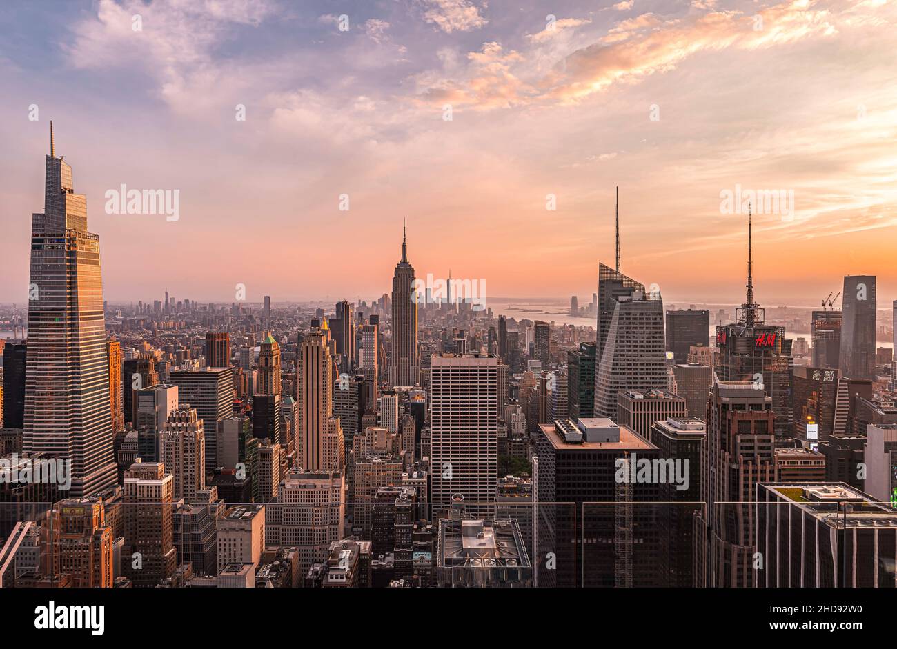 Aerial view of New York City during the beautiful sunset Stock Photo