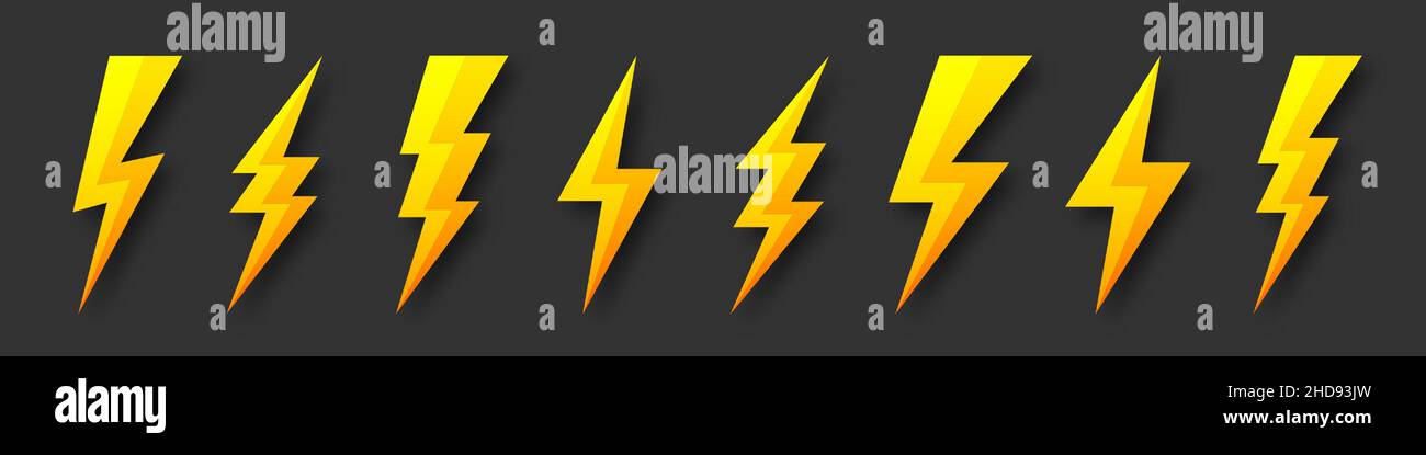 Yellow lightning bolt icons collection. Flash symbol, thunderbolt ...