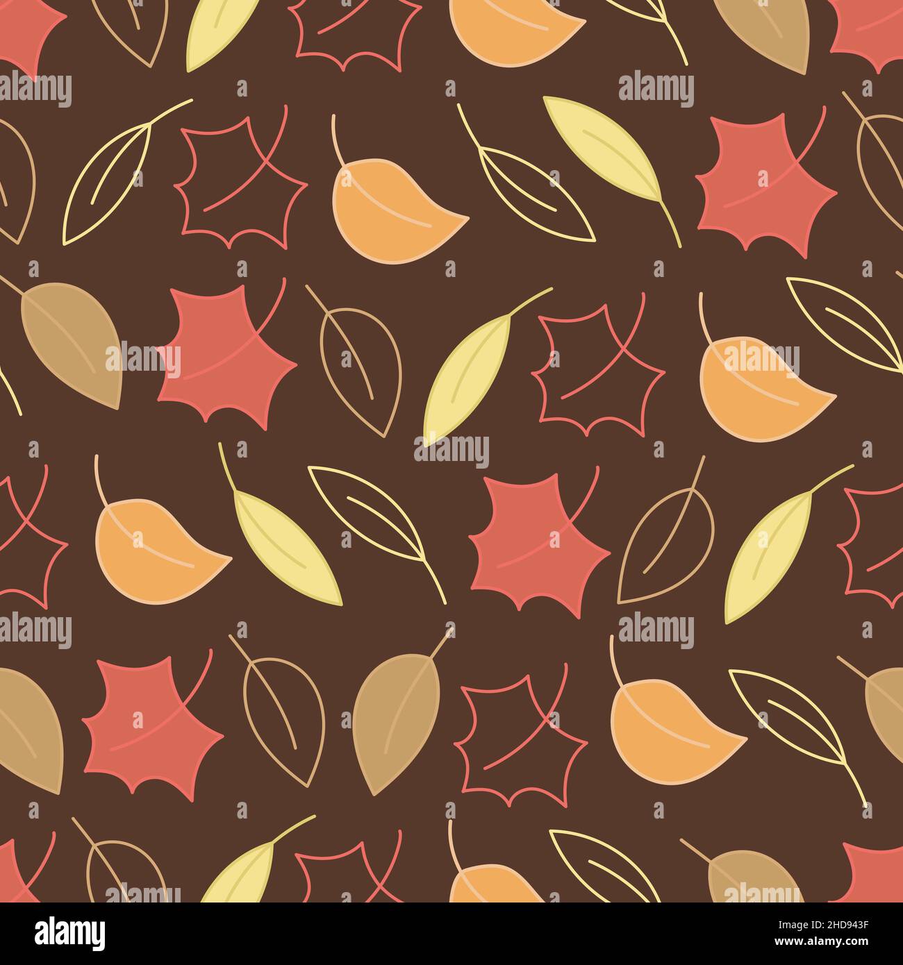 Seamless pattern with autumn leaves on dark brown background. Stock Vector