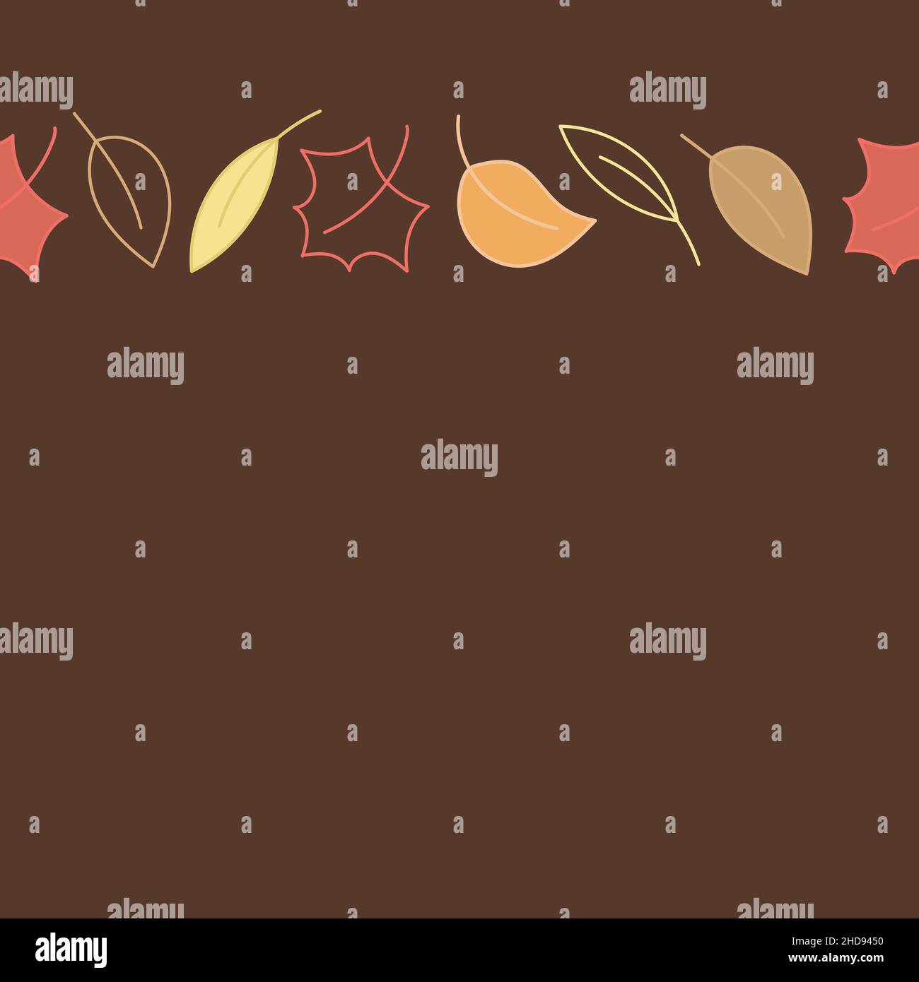 Autumn leaves border on dark brown background. Seamles pattern. Stock Vector