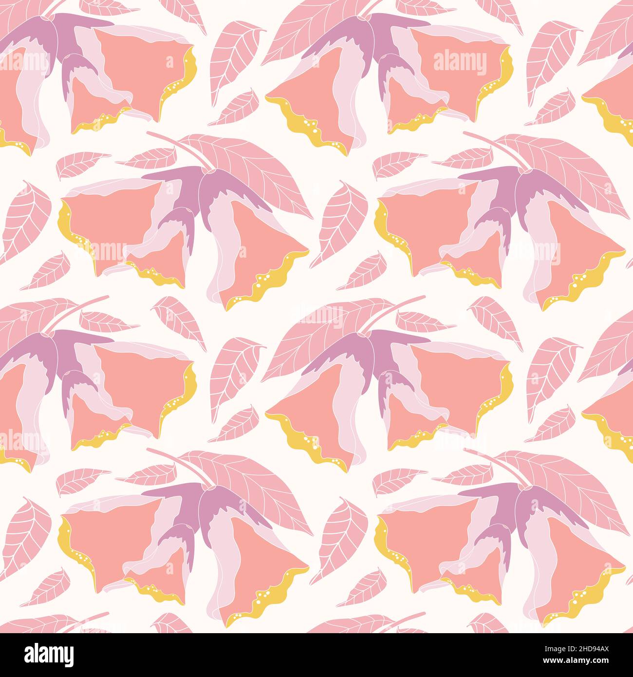 Floral seamless pattern with pink Eustoma flowers on white background Stock Vector