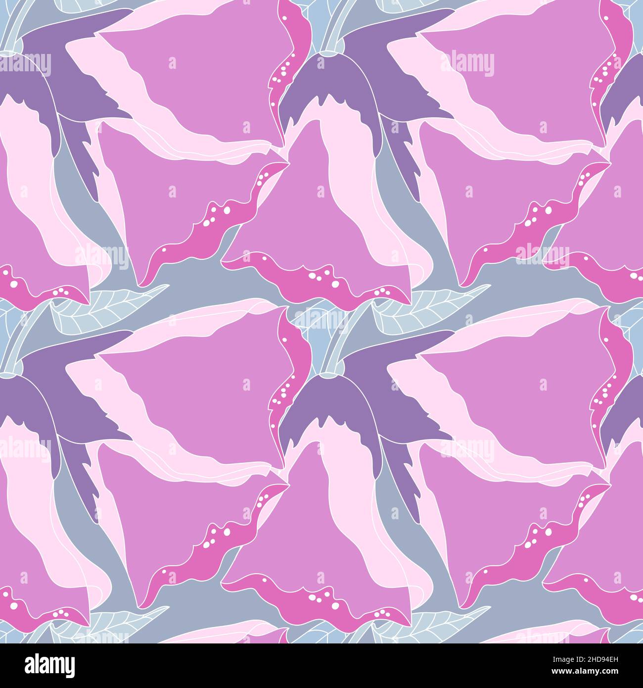 Floral seamless pattern with pink Eustoma flowers. Stock Vector