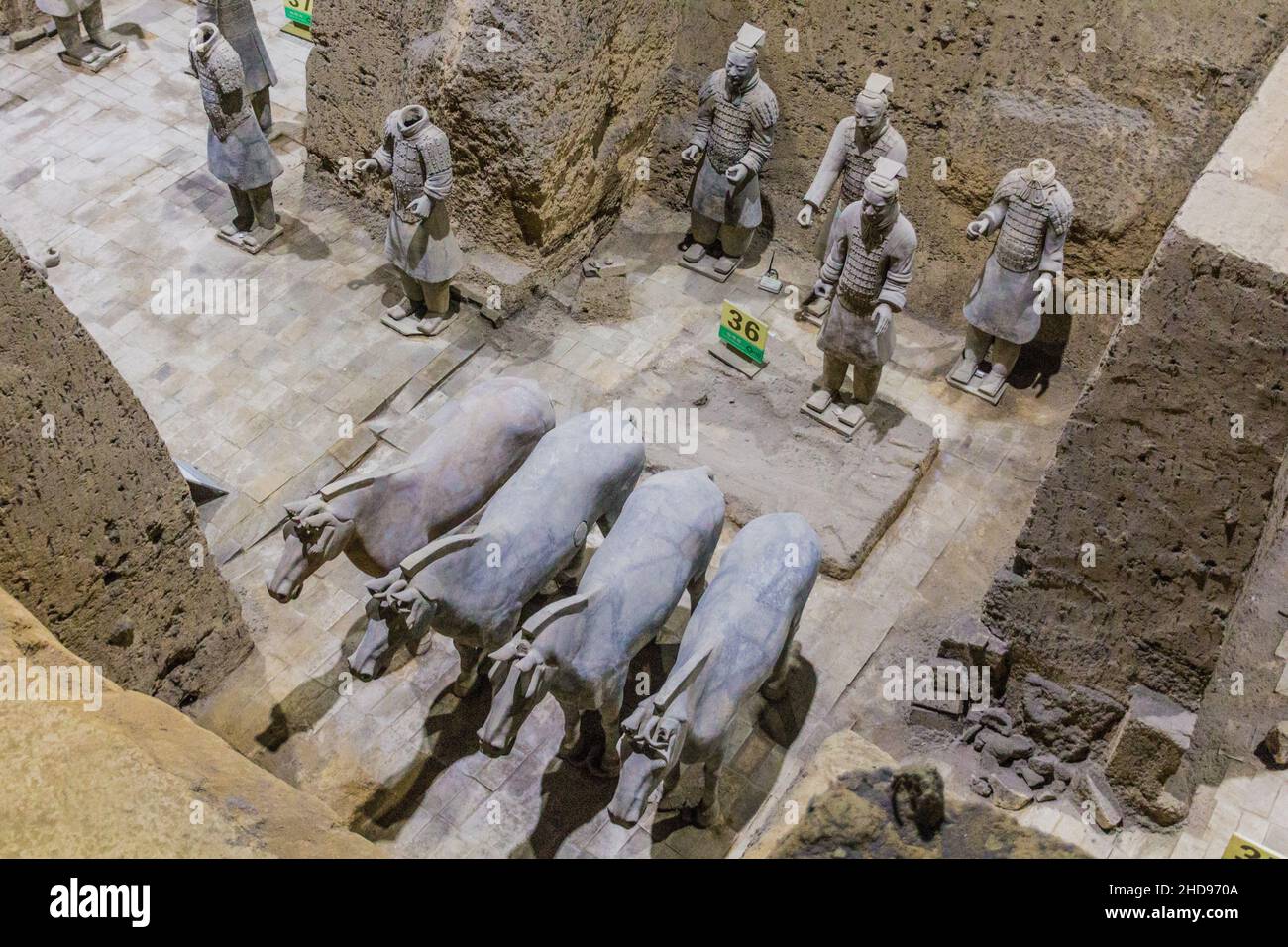 XI'AN, CHINA - AUGUST 6, 2018: Warriors with horses in the Pit 3 of the Army of Terracotta Warriors near Xi'an, Shaanxi province, China Stock Photo