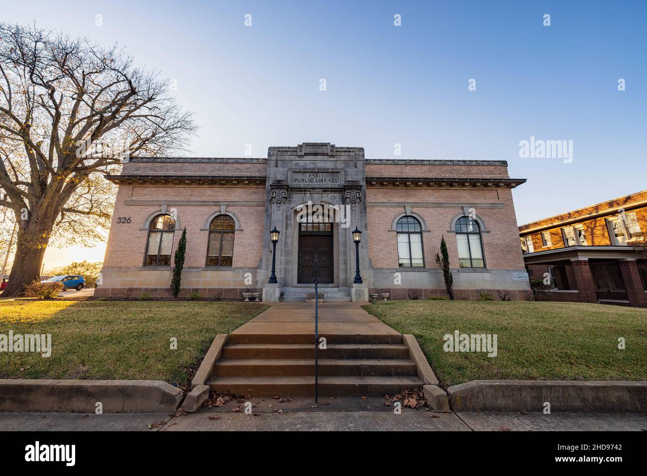 Afternoon view of the historical Paris Public Library at Texas Stock