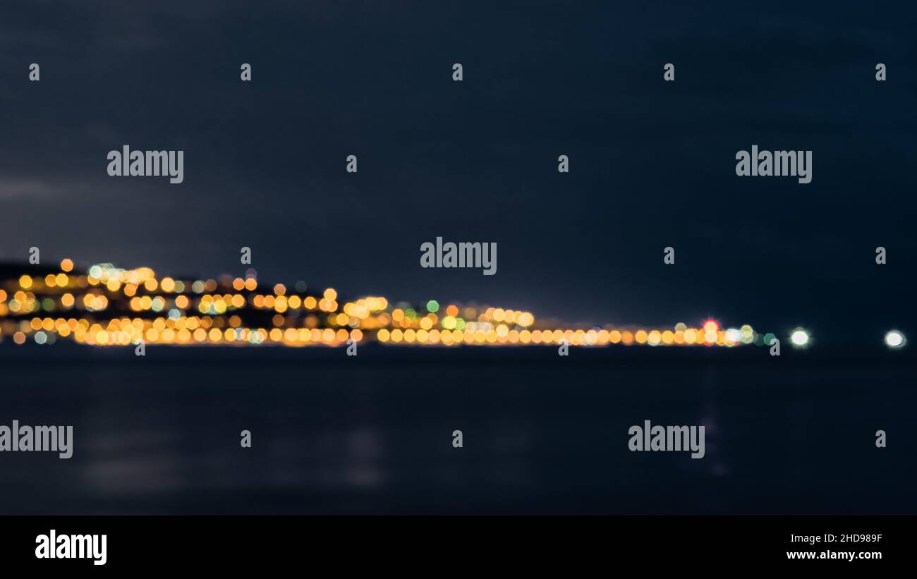 Blurry view of the Mediterranean from Sicily, Italy at night Stock Photo