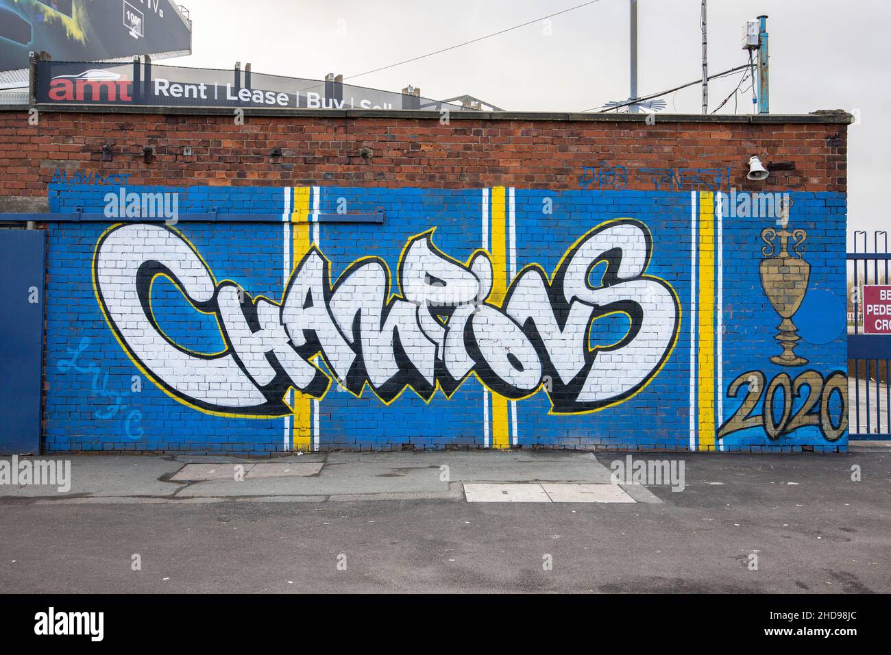 A view of a Champions mural by Mateusz Klich at Elland Road, Leeds on