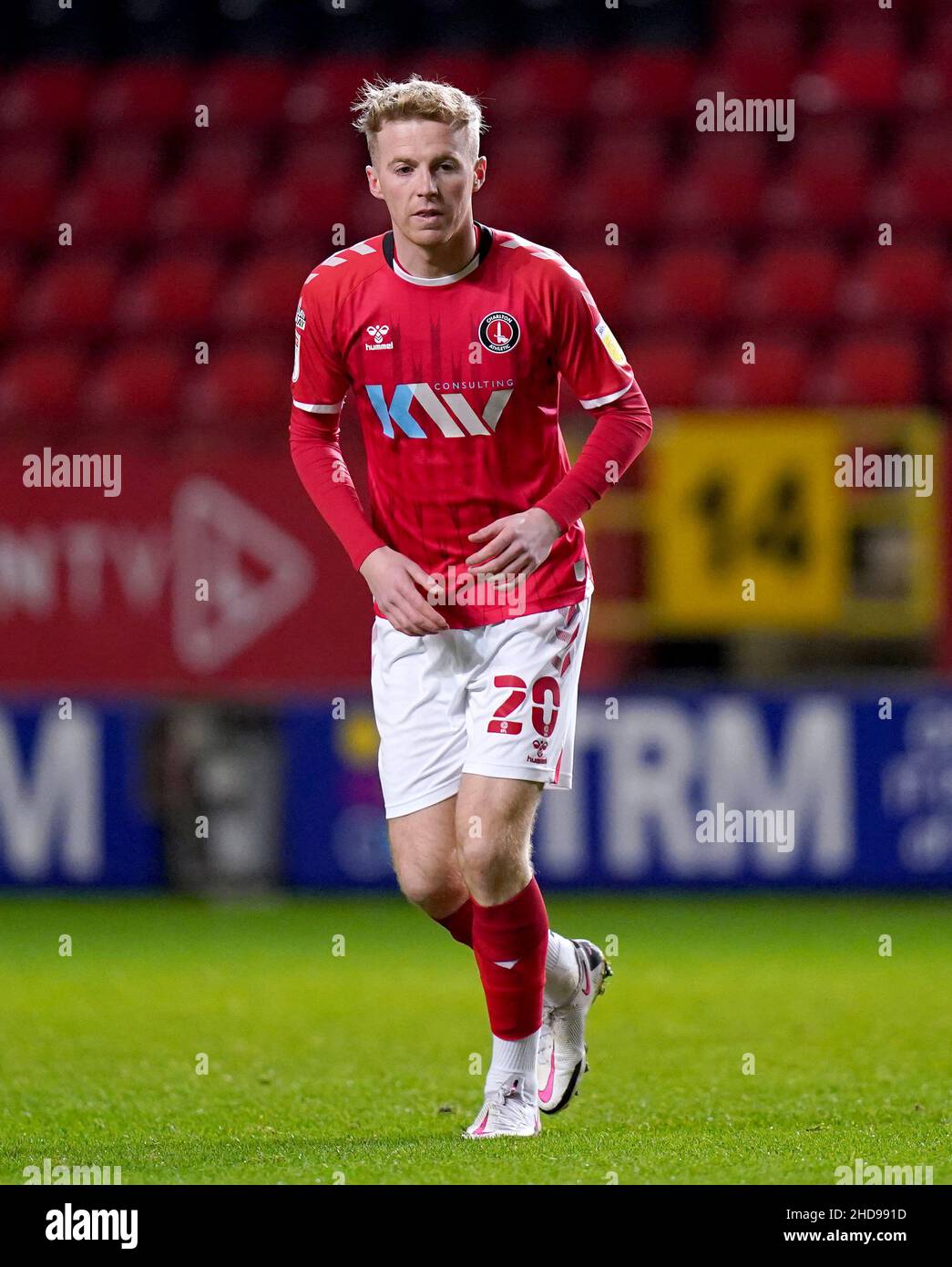 Charlton Athletic's Charlie Kirk during the Papa John's Trophy round of sixteen match at The Valley, London. Picture date: Tuesday 4th January, 2022. Stock Photo