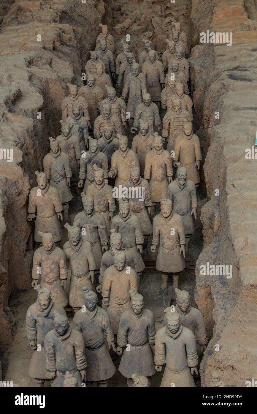 Rows of the Army of Terracotta Warriors near Xi'an, Shaanxi province, China Stock Photo