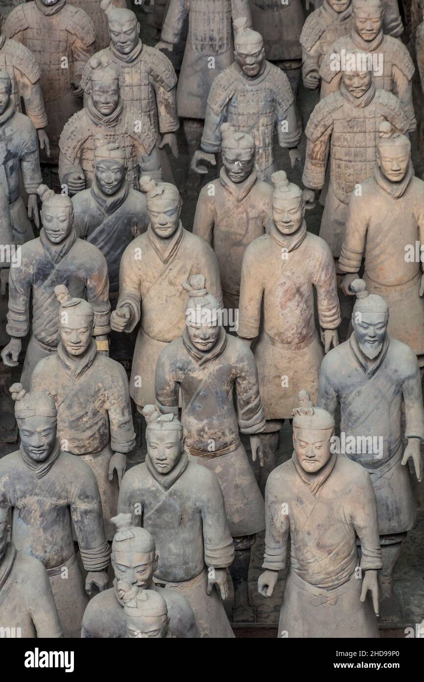 XI'AN, CHINA - AUGUST 6, 2018: Soldiers in the Pit 1 of the Army of Terracotta Warriors near Xi'an, Shaanxi province, China Stock Photo