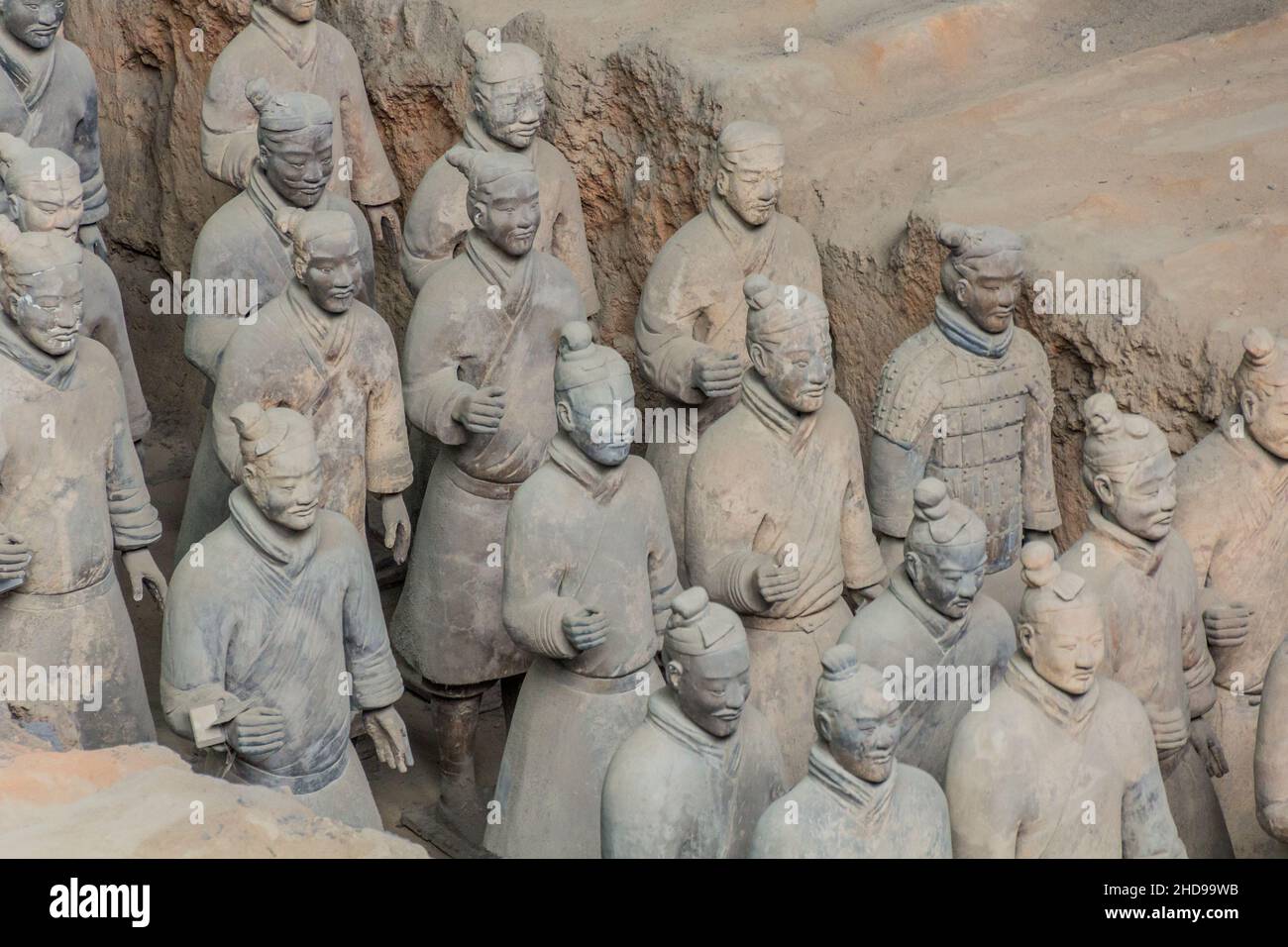 XI'AN, CHINA - AUGUST 6, 2018: Soldiers in the Pit 1 of the Army of Terracotta Warriors near Xi'an, Shaanxi province, China Stock Photo